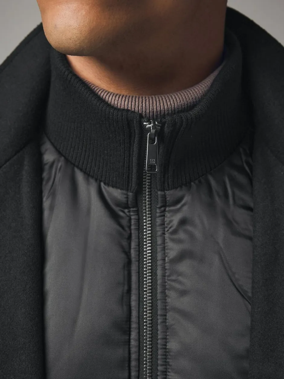 Next Wool Blend Mock Gilet Herringbone Padded Coat Black Discount