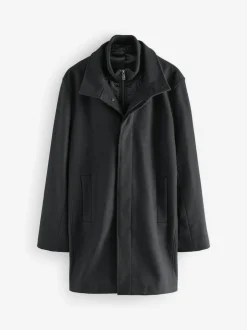 Next Wool Blend Mock Gilet Herringbone Padded Coat Black Discount