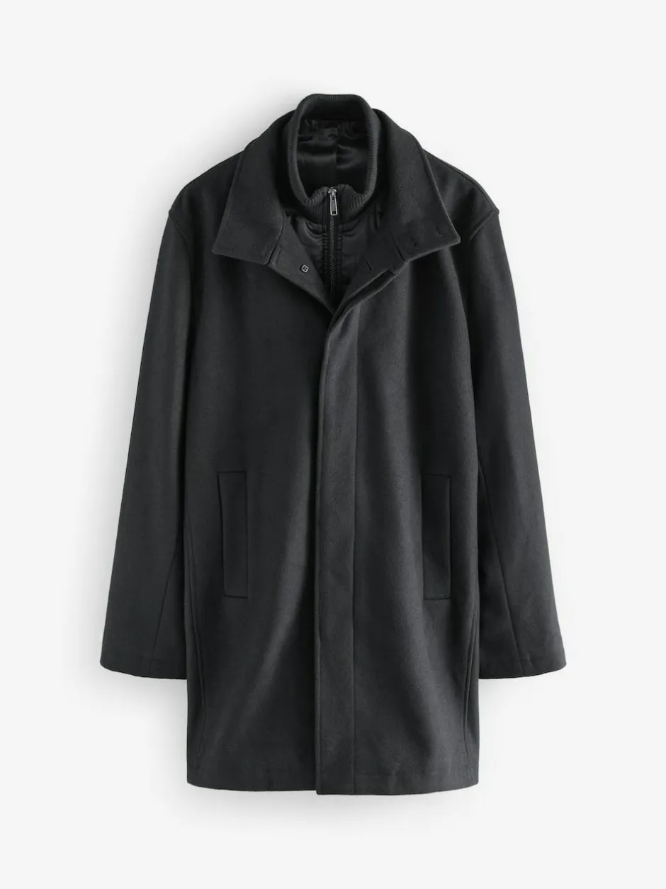 Next Wool Blend Mock Gilet Herringbone Padded Coat Black Discount
