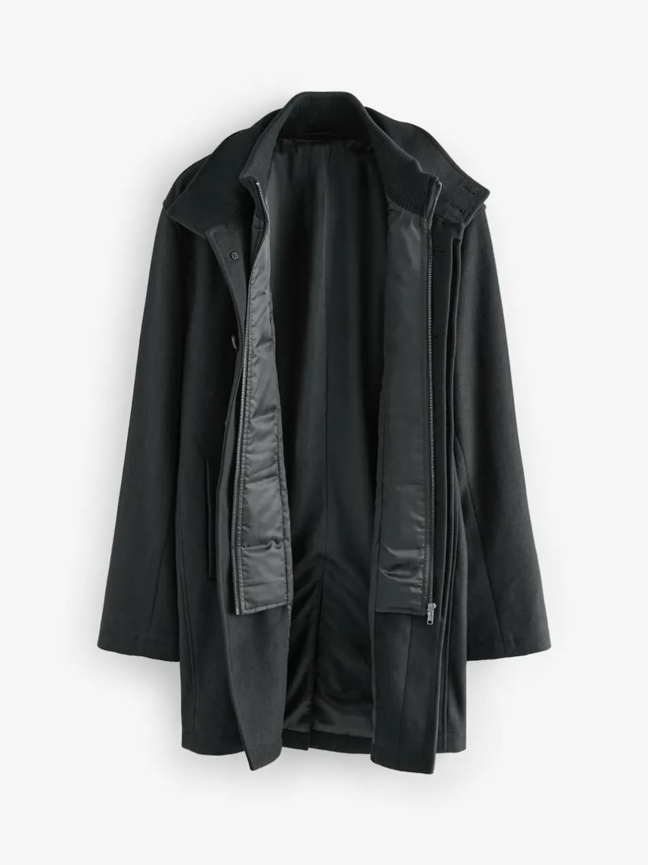 Next Wool Blend Mock Gilet Herringbone Padded Coat Black Discount