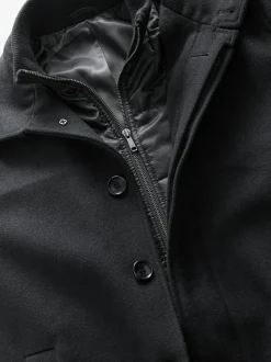 Next Wool Blend Mock Gilet Herringbone Padded Coat Black Discount