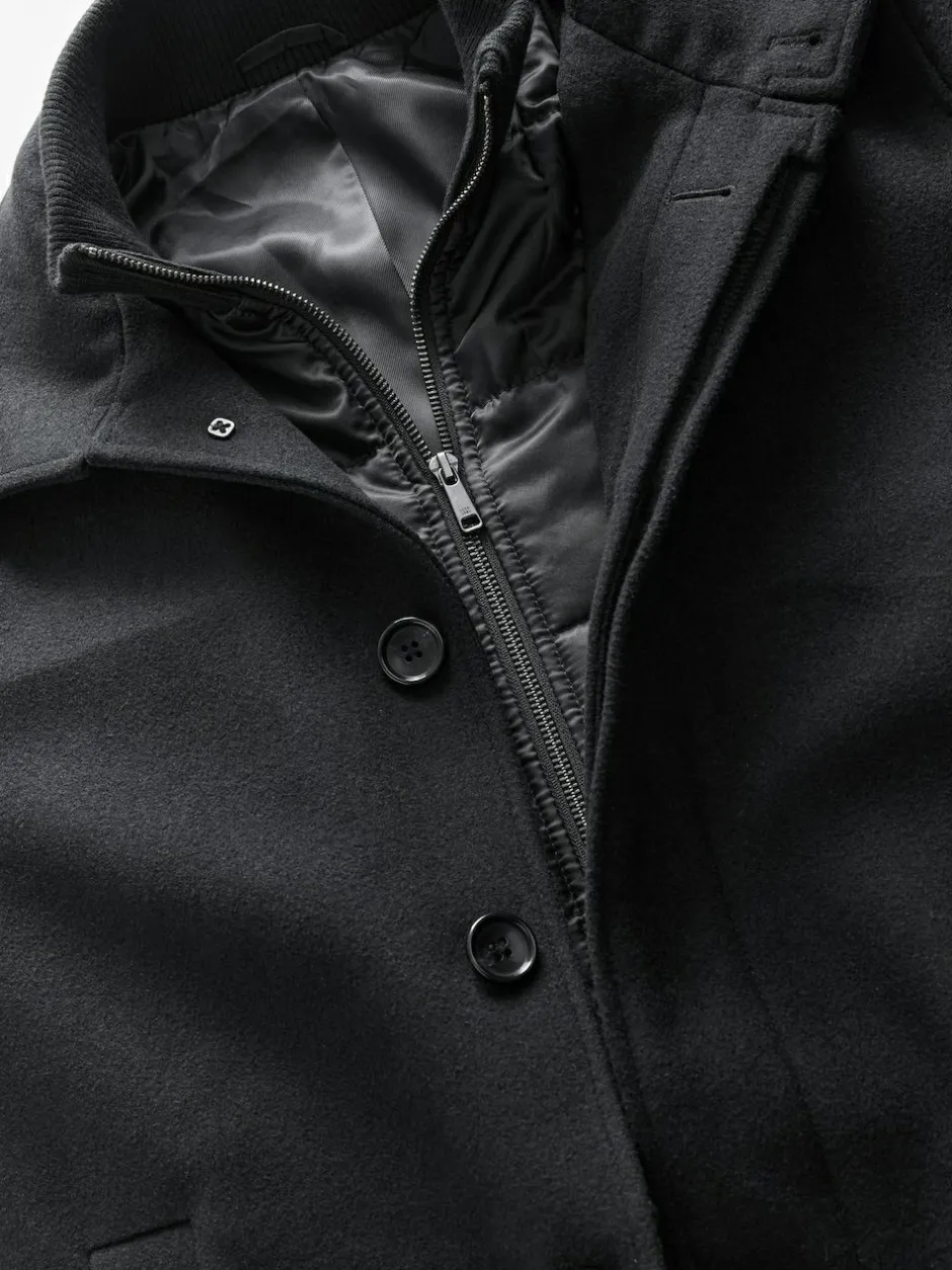 Next Wool Blend Mock Gilet Herringbone Padded Coat Black Discount