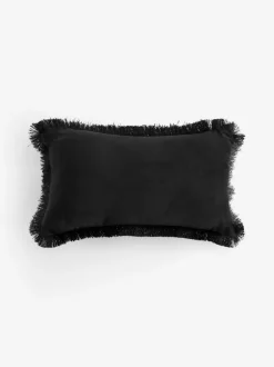 Next Black/Animal 50 x 30cm Velvet Faux Leopard Print Fringe Cushion