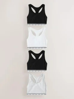 Next Black/Black/Grey/White Ultimate Comfort Cotton Logo Crop Bras 4 Pack New