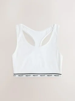 Next Black/Black/Grey/White Ultimate Comfort Cotton Logo Crop Bras 4 Pack New