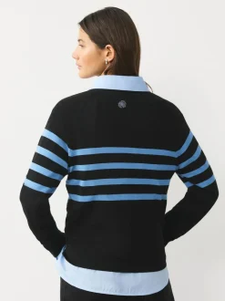 Next Black/Blue Floral Stripe Soft Touch Crew Neck Cotton Rich Jumper Outlet