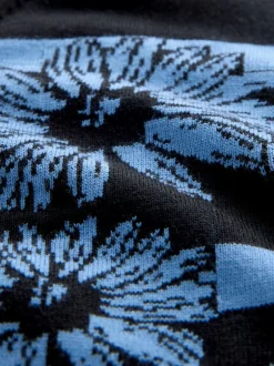 Next Black/Blue Floral Stripe Soft Touch Crew Neck Cotton Rich Jumper Outlet