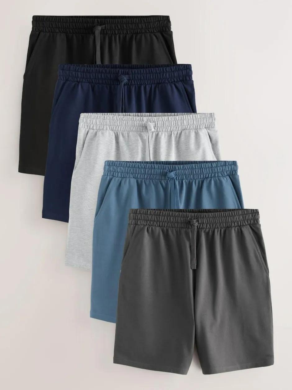 Next Loopback Soft Touch 5 Pack Joggers Shorts Black/Blue/Grey Outlet