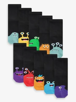 Next Cotton Rich Socks 10 Pack Black/Bright Monsters Best