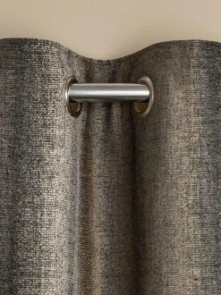 Next Black/Bronze Gold Metallic Stripe Eyelet Lined Curtains