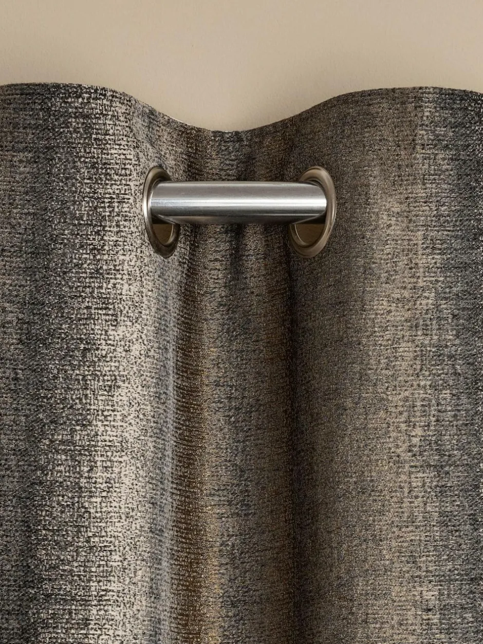 Next Black/Bronze Gold Metallic Stripe Eyelet Lined Curtains