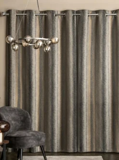 Next Black/Bronze Gold Metallic Stripe Eyelet Lined Curtains