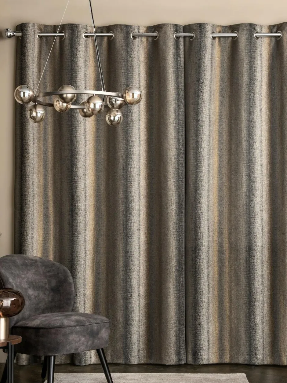 Next Black/Bronze Gold Metallic Stripe Eyelet Lined Curtains