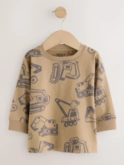 Next Black/Brown Digger Long Sleeve Graphic Print T-Shirts 3 Pack (3mths-7yrs)