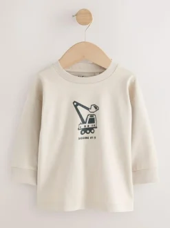 Next Black/Brown Digger Long Sleeve Graphic Print T-Shirts 3 Pack (3mths-7yrs)