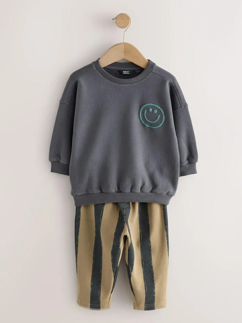 Next Black/Brown Single Sweatshirt And Stripe Joggers Set (3mths-7yrs) Sale