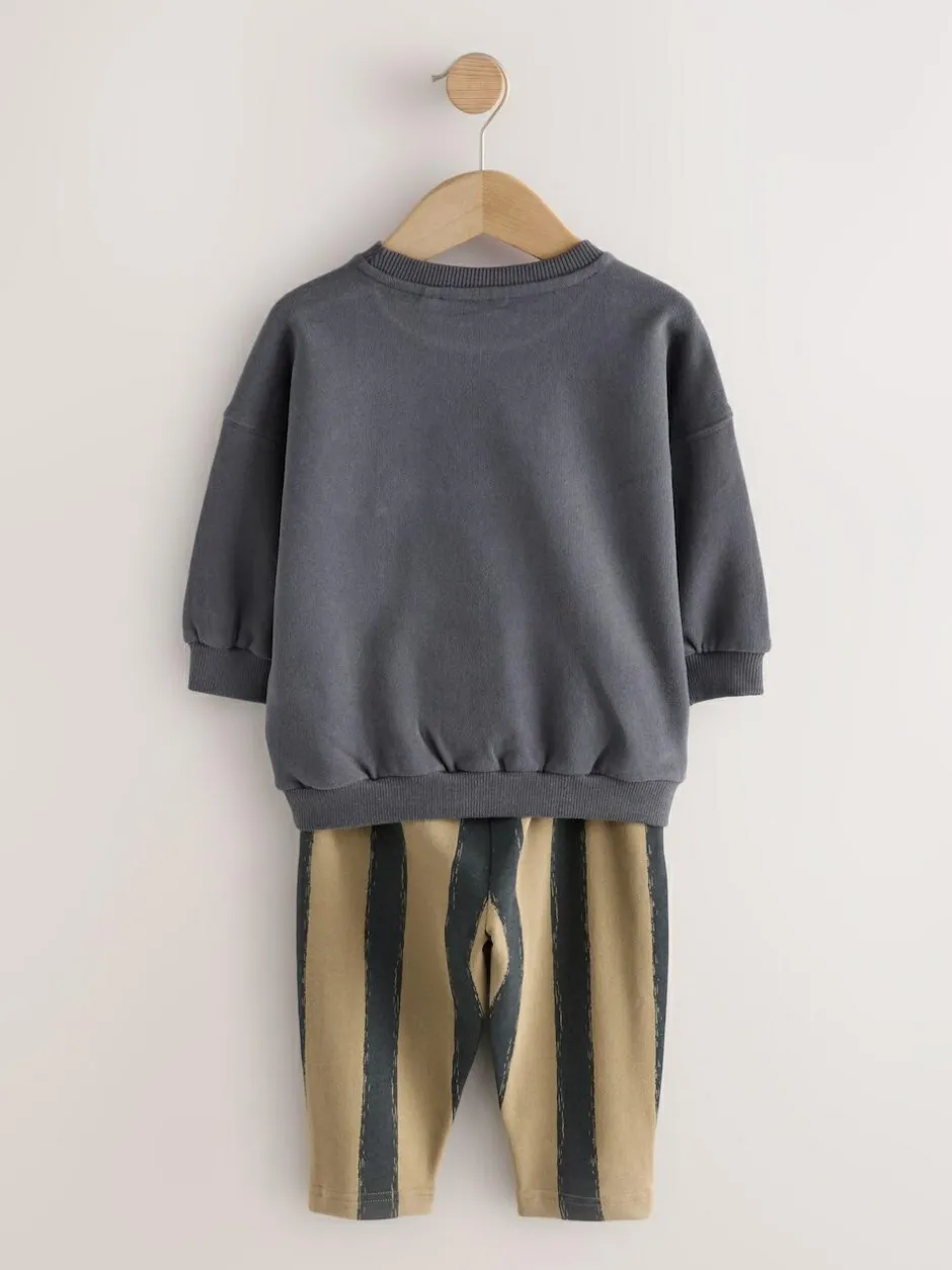 Next Black/Brown Single Sweatshirt And Stripe Joggers Set (3mths-7yrs) Sale