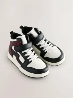 Next Standard Fit (F) Elastic Lace High Top Trainers Black/Burgundy Sale