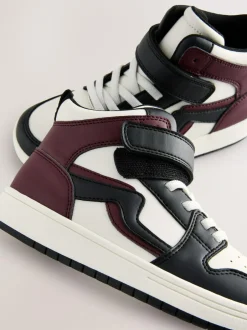 Next Standard Fit (F) Elastic Lace High Top Trainers Black/Burgundy Sale