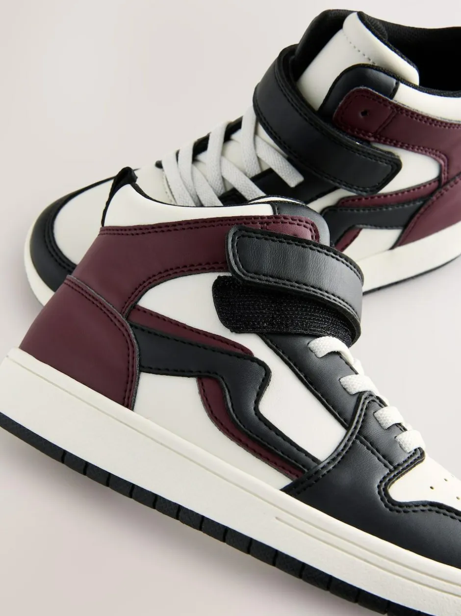 Next Standard Fit (F) Elastic Lace High Top Trainers Black/Burgundy Sale