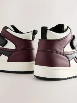 Next Standard Fit (F) Elastic Lace High Top Trainers Black/Burgundy Sale