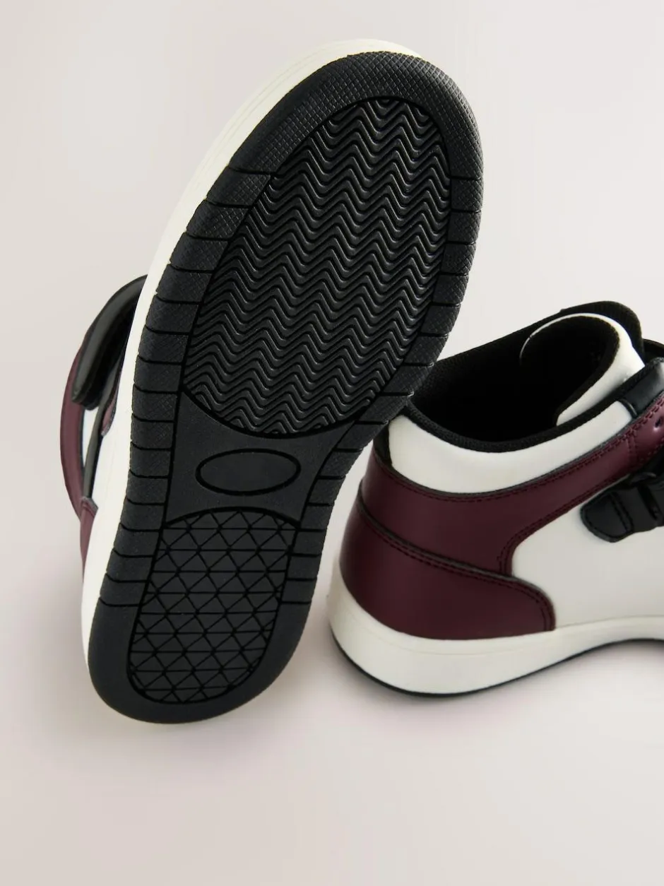 Next Standard Fit (F) Elastic Lace High Top Trainers Black/Burgundy Sale