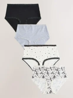 Next Midi Cotton Lace Knickers 4 Pack Black/Cream Discount