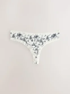Next Black/Cream Thong Cotton Lace Knickers 4 Pack Clearance