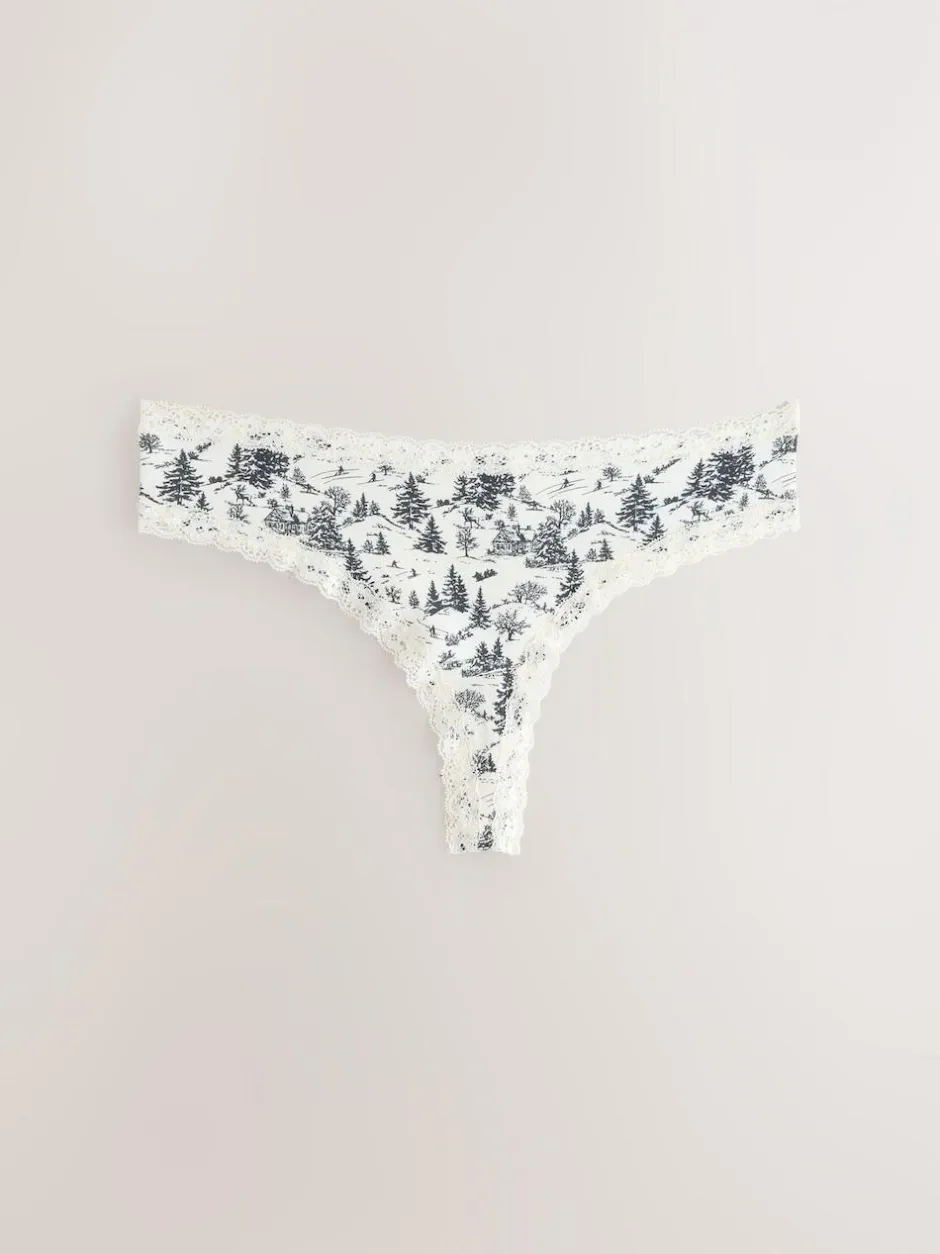 Next Black/Cream Thong Cotton Lace Knickers 4 Pack Clearance