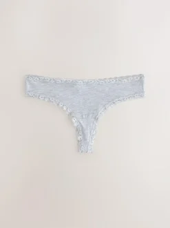 Next Black/Cream Thong Cotton Lace Knickers 4 Pack Clearance
