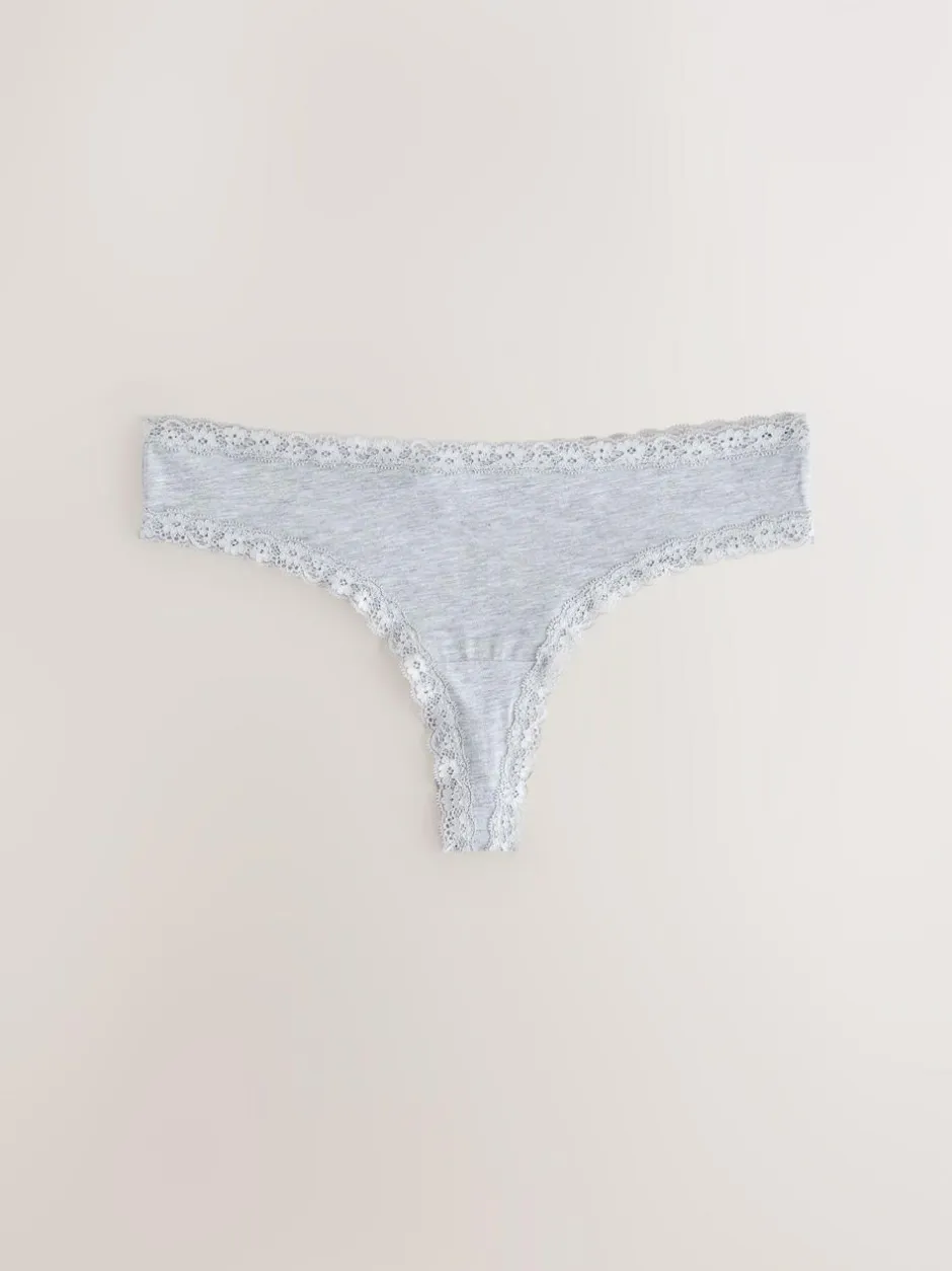 Next Black/Cream Thong Cotton Lace Knickers 4 Pack Clearance
