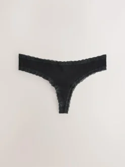 Next Black/Cream Thong Cotton Lace Knickers 4 Pack Clearance