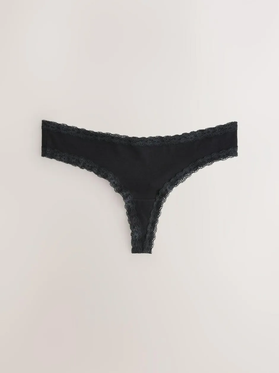 Next Black/Cream Thong Cotton Lace Knickers 4 Pack Clearance