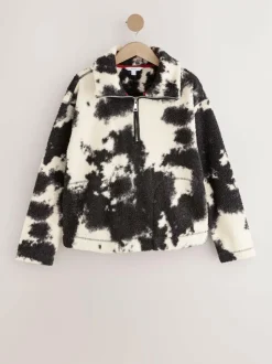 Next Black/Ecru Cow Print Soft Touch Cosy Teddy Borg Quarter Zip Fleece Hot