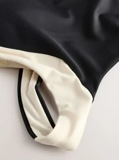 Next High Neck Halterneck Tummy Control Swimsuit Black/Ecru