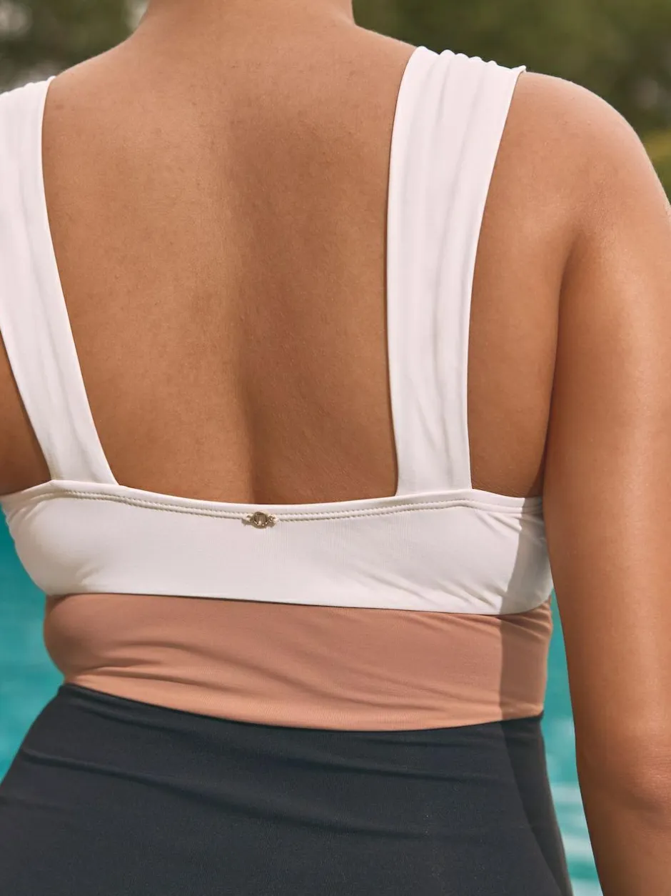 Next Plunge Tummy Control Swimsuit Black/Ecru/Beige New