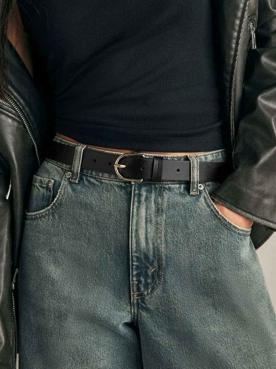 Next Black/Gold Regular Leather Belt Clearance