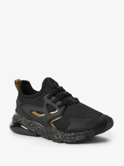 Next Standard Fit (F) Elastic Lace Trainers Black/Gold Sale