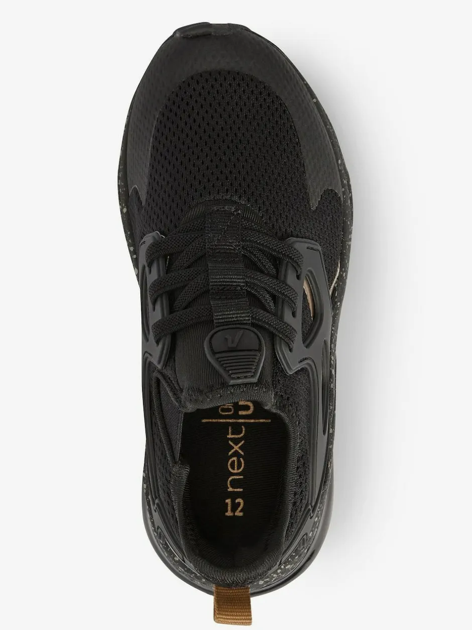 Next Standard Fit (F) Elastic Lace Trainers Black/Gold Sale