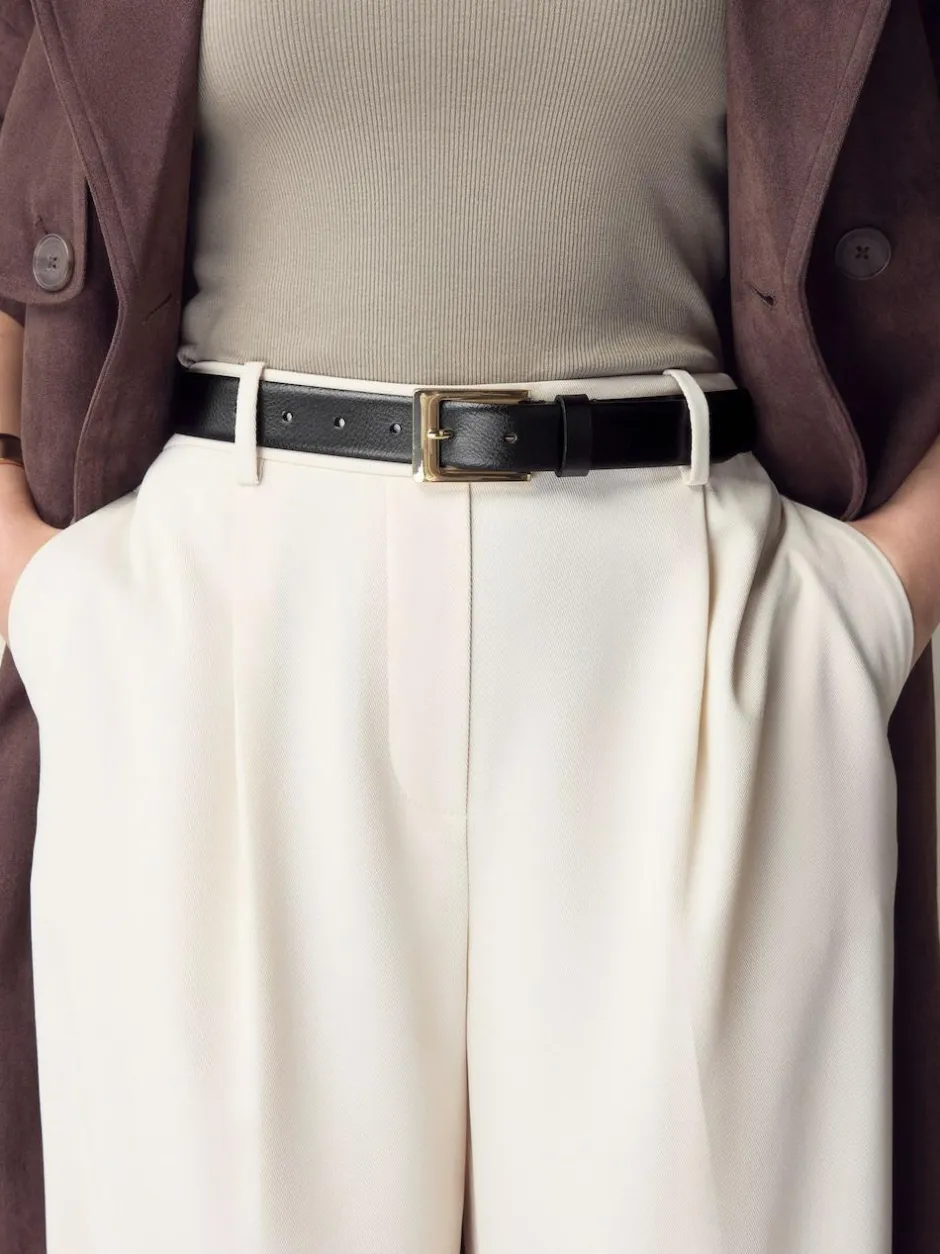 Next N. Premium Made In Italy Leather Belt Black/Gold Tone New