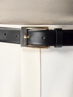 Next N. Premium Made In Italy Leather Belt Black/Gold Tone New
