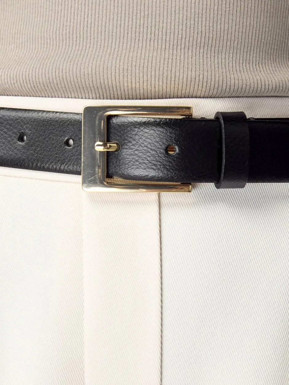 Next N. Premium Made In Italy Leather Belt Black/Gold Tone New