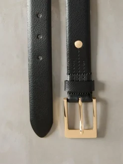 Next N. Premium Made In Italy Leather Belt Black/Gold Tone New