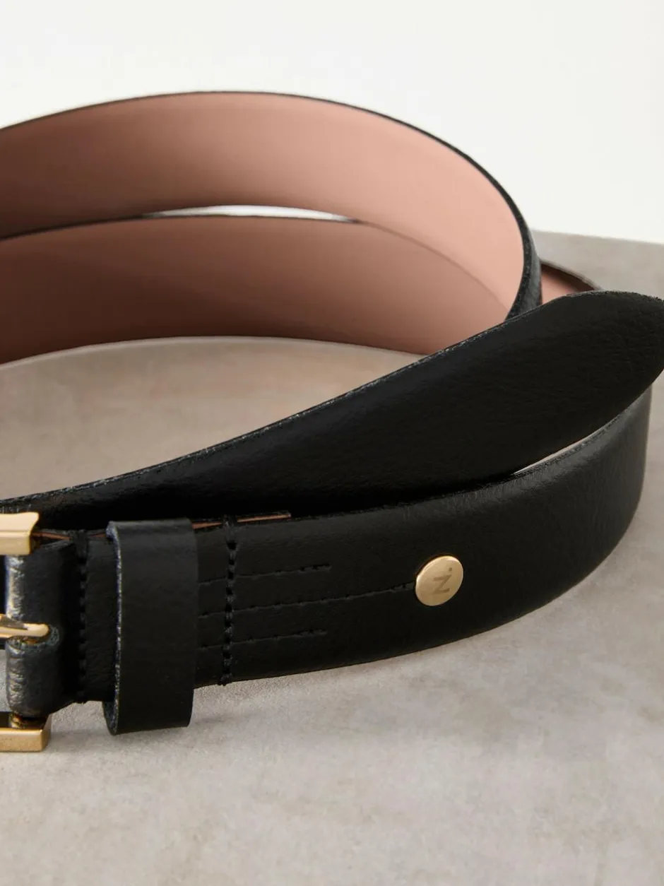 Next N. Premium Made In Italy Leather Belt Black/Gold Tone New