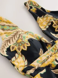 Next Black/Green Paisley Plunge Shaping Tummy Control Swimsuit Discount