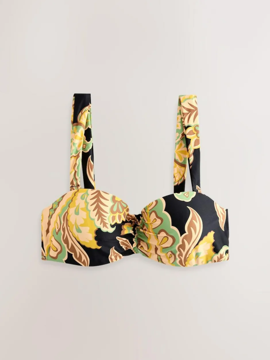 Next Black/Green Paisley Wired Bandeau Bikini Top Outlet