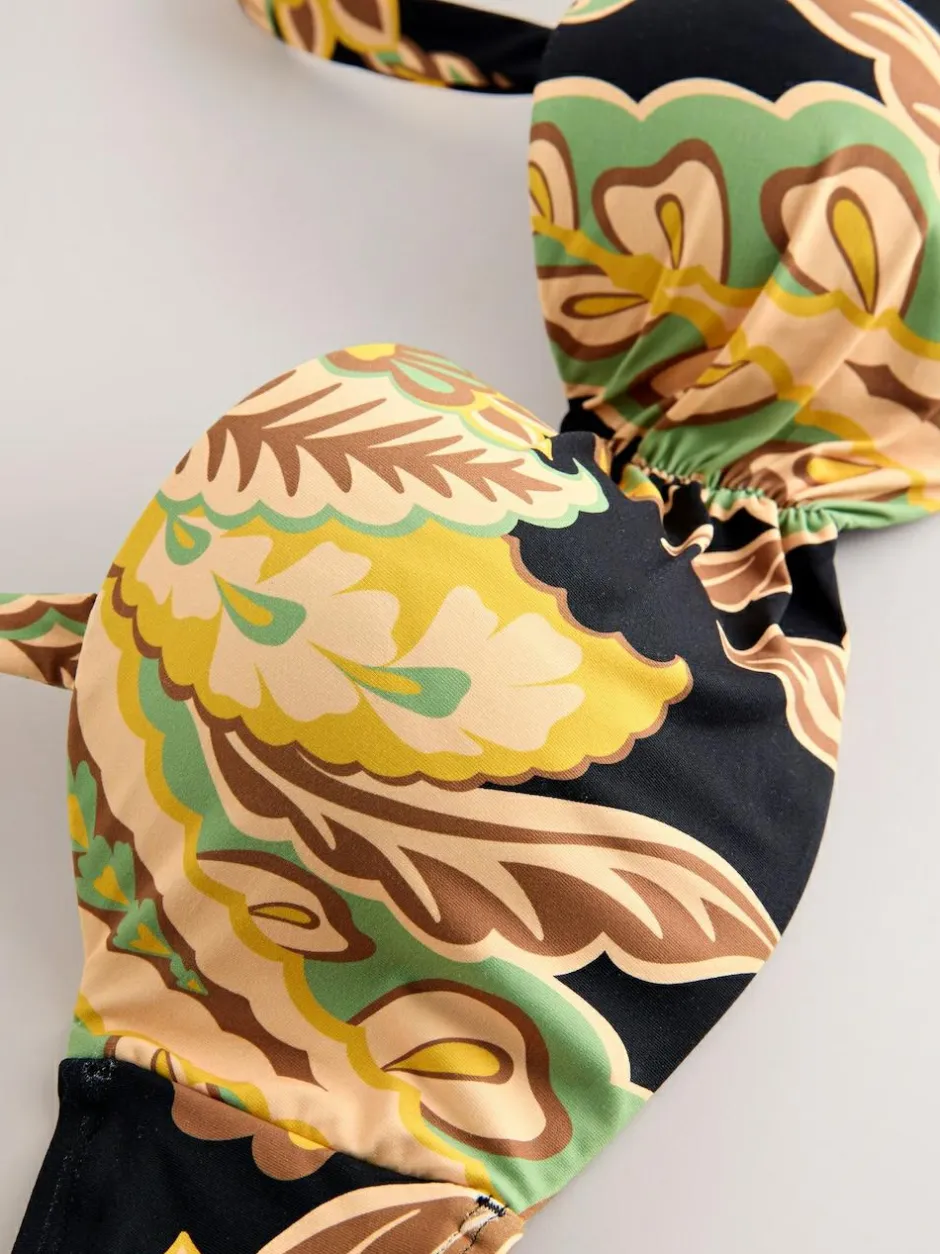 Next Black/Green Paisley Wired Bandeau Bikini Top Outlet