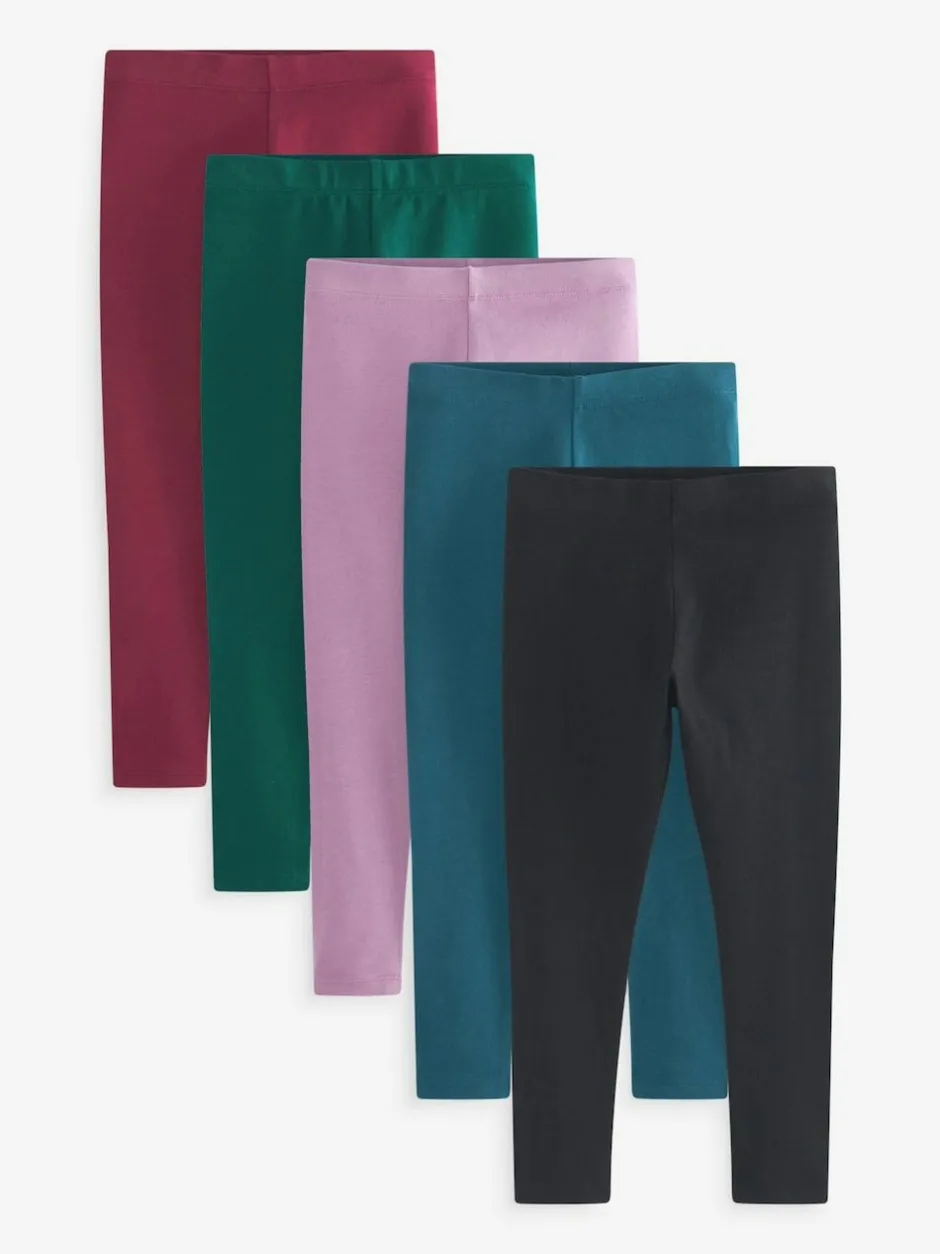 Next Black/Green/Blue/Berry Red/Lilac Purple Leggings 5 Pack (3-16yrs) Online