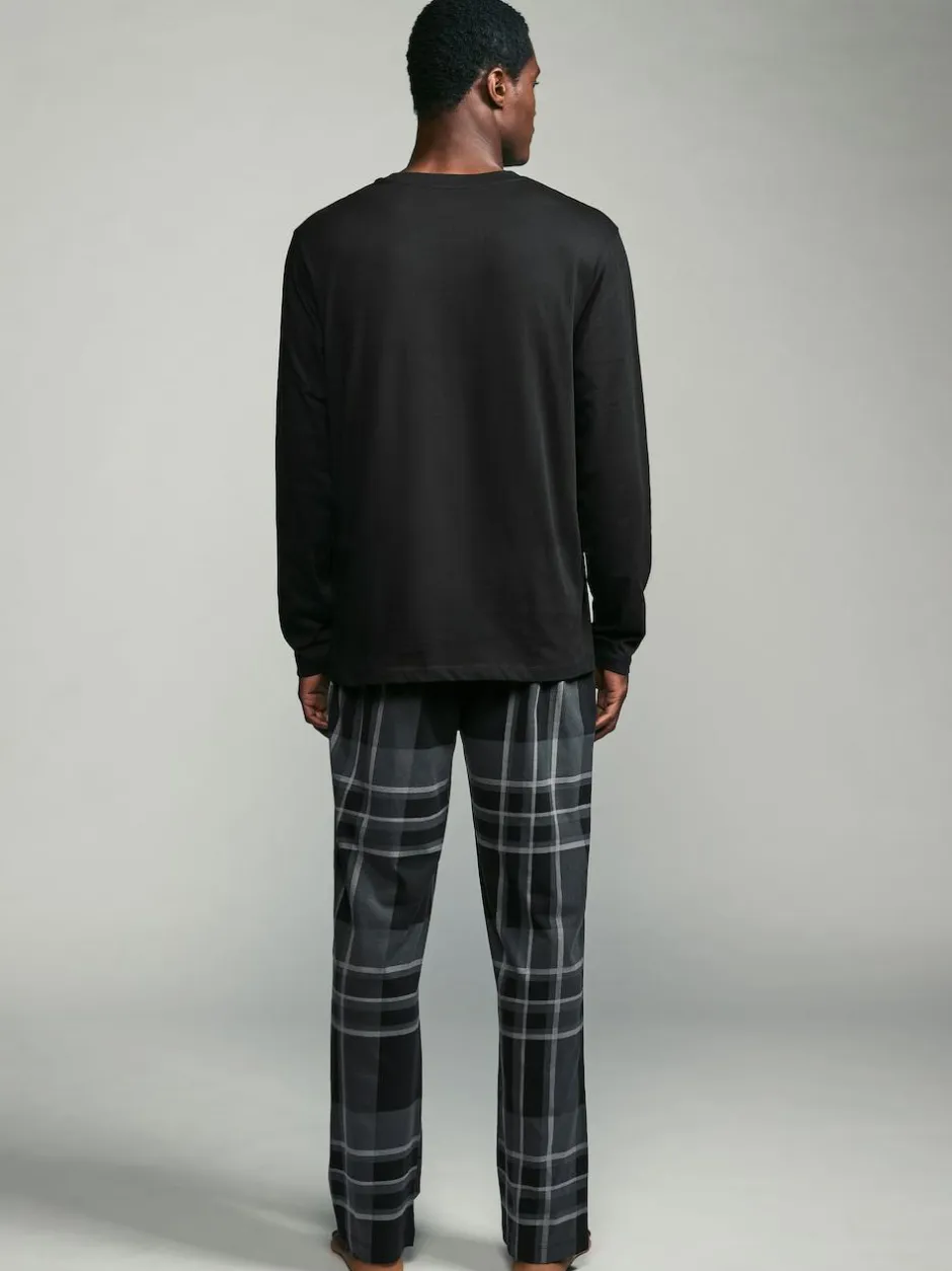 Next Black/Grey Check Long Sleeve 100% Cotton Pyjamas Set Hot