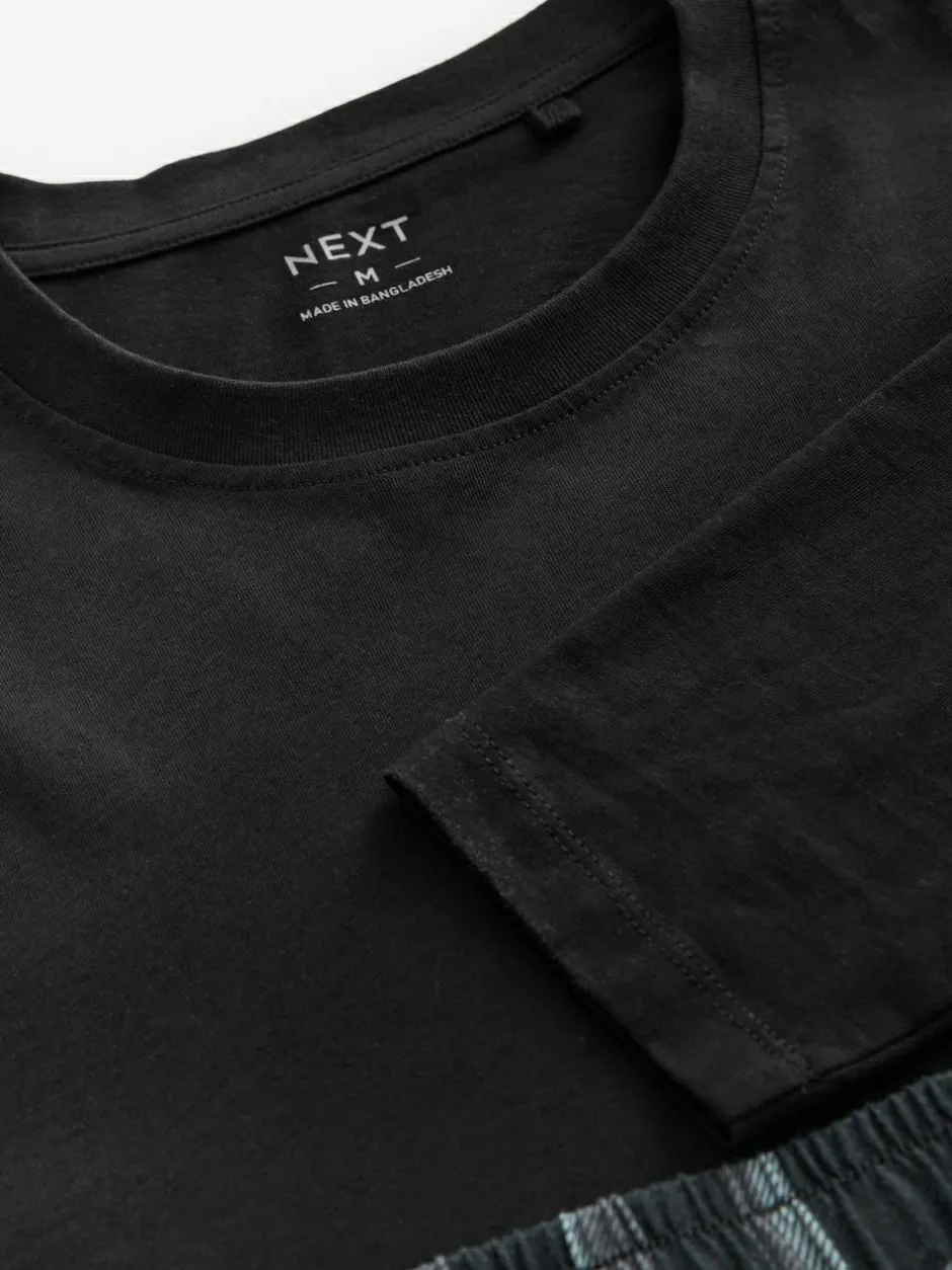 Next Black/Grey Check Long Sleeve 100% Cotton Pyjamas Set Hot